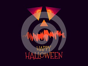 Happy Halloween, carved scary pumpkin face. Halloween scary face with glowing eyes. Jack Oâ€™Lantern. Design a template for