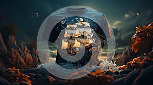 Happy Halloween Celebrations T-shirt Mockup Pirate ship sailing design, HD image