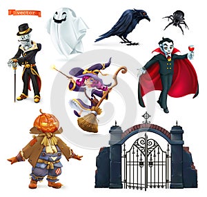 Happy Halloween. Characters and objects 3d vector set photo