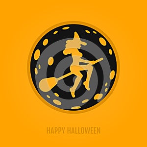 Happy halloween concept with moon and witch on a broomstick.