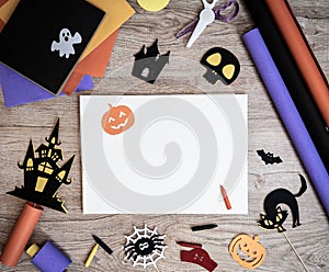 Happy Halloween concept. Trick or treat in autumn season. Colorful paper background
