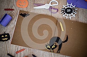 Happy Halloween concept. Trick or treat in autumn season. Colorful paper background