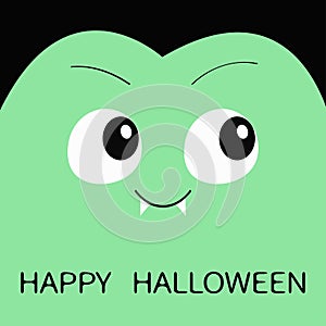 Happy Halloween. Count Dracula square head. Cute cartoon funny spooky vampire baby character. Green face with fangs, eyes, hair, b