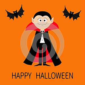 Happy Halloween. Count Dracula wearing black and red cape.