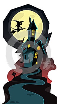 Happy Halloween cozy haunted house isolated on a white background. photo
