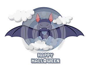 Happy Halloween. Cute cartoon bat flying vector on background. Forest animal. Flat design. Greeting card, party invitation. Vector