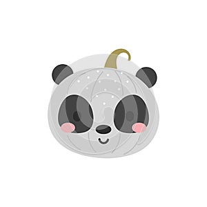 Happy Halloween cute cartoon pumpkin with panda face. Halloween party decor for children. Childish print for cards, stickers,