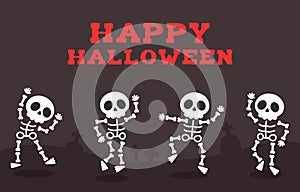 Happy Halloween Dancing Skeletons in Graveyard