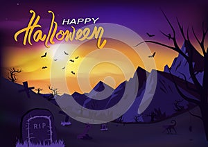 Happy halloween day poster invitation, fantasy concept horror story abstract background vector illustration