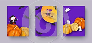 Happy Halloween design. 3d witch, vampire, bat, pumpkin, mummy, ghost, moon