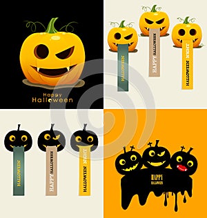 Happy Halloween design background and Cute note paper. Vector il