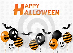 Happy Halloween . Design with balloons and bats on white background. for banner, poster, greeting card, party invitation.