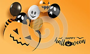 Happy Halloween. Design with balloons party on orange background. vector