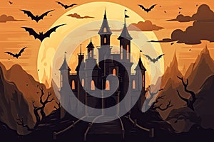 happy halloween design big dark castle AI generated
