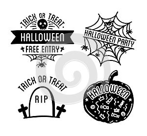 Happy Halloween design collection. Black badges and labels set with text inside.