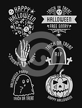 Happy Halloween design collection. Black badges and labels set with text inside.