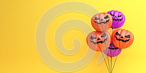 Happy Halloween design creative concept celebration holiday, Pumpkin balloons on orange background, copy space text area.