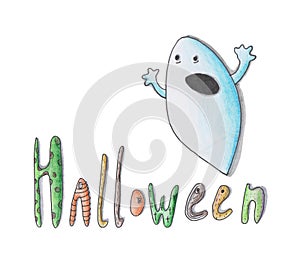 Happy halloween design element on white background