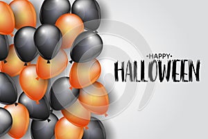 Happy Halloween design page or banner with black and orange helium balloons. Simple realistic vector