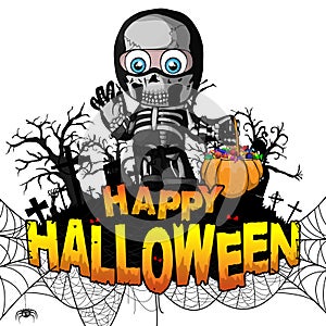 Happy Halloween Design template with boy in a suit skeleton on white isolated background