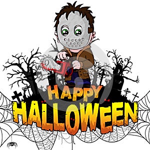 Happy Halloween Design template with killer on white isolated background.