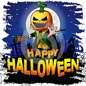 Happy Halloween Design template with Pumpkin Cartoon Character.