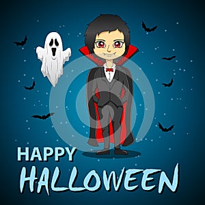 Happy halloween. Design of vampire with ghost