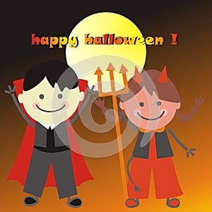 Happy Halloween, dracula and devil, banner, text, eps.