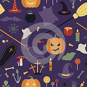 Happy Halloween Element Set. Angry Pumpkins, Mushrooms and Candles