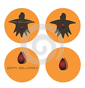 Happy Halloween emblems with ghost, blood drops in orange background with black color