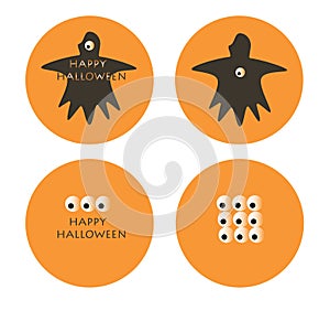 Happy Halloween emblems with ghost,  eyes in orange background with black color