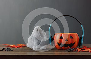 Happy Halloween festival decorations and music concept.