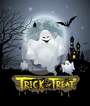 Happy Halloween ghost and message trick or treat design