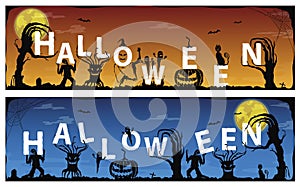 Happy Halloween ghost scary banner, vector illustration