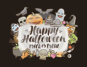 Happy Halloween, greeting card or banner. Holiday symbol. Cartoon vector illustration