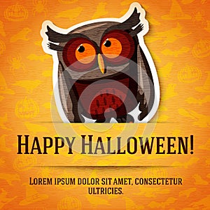 Happy halloween greeting card with brown owl