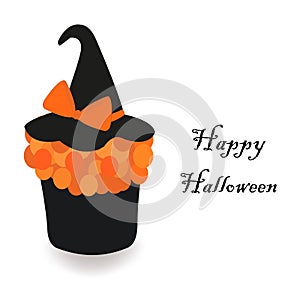 Happy Halloween greeting card with cup cake