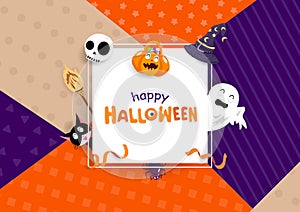 Happy Halloween greeting card, decoration frame festival party celebrate holiday poster, flat design invitation vector