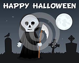 Happy Halloween Grim Reaper & Cemetery