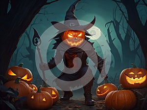 Happy halloween, halloween scary pumpkin and hunters scary background