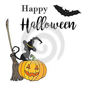 Happy Halloween hand drawn illustration in cartoon style. Design for Halloween party poster or flyer in cartoon style. Vector Pump