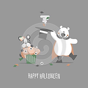 Happy halloween holiday festival with teddy bear and cute dog and eyeball cupcake