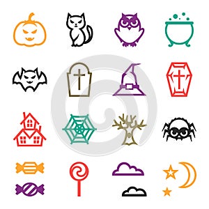 Happy halloween icon set in flat design style