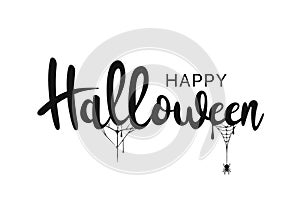 Happy Halloween lettering. Handwritten calligraphy with spider web for greeting cards, posters, banners