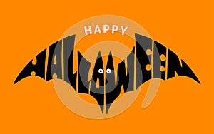 Happy Halloween. Lettering in silhouette bat