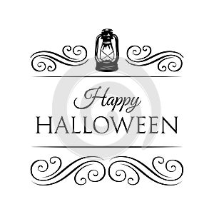 Happy halloween logo with lamp and swirls. Vector