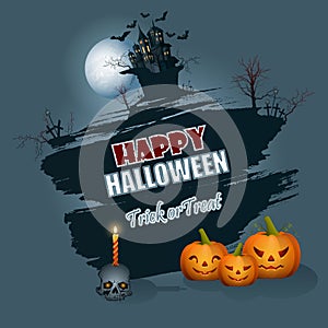 Happy Halloween message; background with moonlight scene