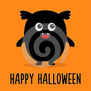 Happy Halloween. Monster black silhouette head face icon. Cute cartoon kawaii scary funny smiling baby character. Eyes, tongue,