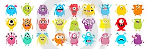 Happy Halloween. Monster colorful silhouette super big icon set. Cute kawaii cartoon scary funny baby character. Eyes, tongue,