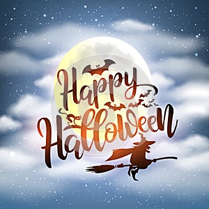 Happy Halloween night background with handwritten lettering